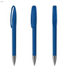 A set of transparent blue plastic pens with a clip and silver tips, featuring branding on the barrel.