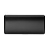 A black car air freshener with a sleek cylindrical design and a logo.