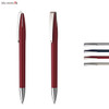 A red plastic pen with a silver clip and nib, accompanied by four other pens in various colours. It has a logo.