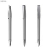 A silver pen with a metallic finish, featuring a sleek design and a clip for easy attachment.