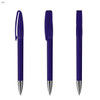 A set of three transparent purple plastic pens with silver tips and clips. Each pen is presented in a different position.