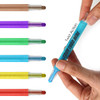 A Twist Crayon Set featuring six vibrant colours: brown, purple, blue, green, yellow, and red, with branding on packaging.