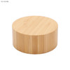 A bamboo drink bottle with a round, smooth surface and natural wood finish, featuring no handle and a logo.