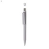 A grey plastic pen with a sleek design, featuring a clip and a silver-tone top. The pen has a logo visible.