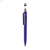 A plastic pen in purple with a clip and a reflective detailing. The pen has a circular logo at the top.