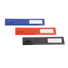 A set of three rulers in blue, red, and black, each featuring a magnifying section and a bookmark.