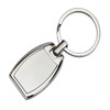 A silver oval key ring with a polished surface and a metal loop for attachment.