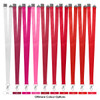A range of 20mm polyester lanyards in various colours including white, pink, and shades of red, with metal clips.