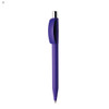 A purple plastic pen with a silver clip and tip, featuring a simple design and a logo.