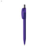 A purple plastic pen with a sleek design and a silver clip, featuring a simple branding element.