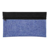 A pencil case featuring a blue fabric body with a black zipper. It has a simple and modern design.