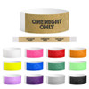 A collection of Tyvek adult wristbands in various colours, featuring a logo and a design element.
