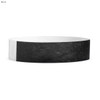 A black Tyvek kids wristband with a smooth, textured surface and a branding logo.