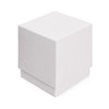 A white candle soy wax glass in a simple, square white box. The box is plain and unadorned.