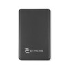 A solid black power bank with a smooth finish, featuring a logo on the front.