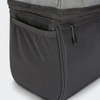 A dark grey cooler bag with a zippered pocket, featuring a mesh top for ventilation and a branded logo.