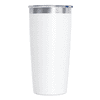 A drink bottle with a sleek white body and a silver lid, featuring a logo on the surface.
