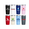 A range of vacuum cups in various colours, featuring multiple logos and branding designs.