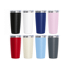 A drink bottle collection featuring colours including black, white, blue, pink, red, cream, light blue, and grey, with silver lids.