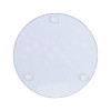 A round glass coaster in a translucent white hue, featuring three raised dots on the underside for grip.
