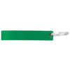 A drink bottle opener in a vibrant green colour with a silver keyring attachment. It features a simple design.