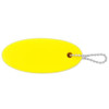 A bright yellow oval floating keychain with a silver ball chain attached.