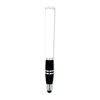 A black stylus pen with a sleek design and chrome accents. The top is smooth and clear. It features a logo.
