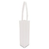 A white non-woven single wine tote bag with a long handle and a simple design. It features a logo.