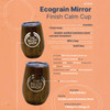A drink cup with a wooden mirror finish, stainless steel interior, featuring a logo and packaged in a kraft gift box.