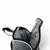 A grey picnic backpack with a zippered opening, featuring an insulated interior for food and drinks.