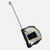 A silver and black professional 5 metre tape measure with a locking mechanism and a metal hook.