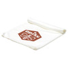 A white cooling towel with a hexagonal logo featuring a bee design. The towel is folded at the top.