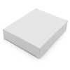 A plain white box with a slightly raised lid, featuring smooth, clean edges.