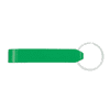 A green bottle opener with a keyring attachment. The opener has a simple, sleek design.
