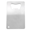 A drink bottle opener in stainless steel, featuring a minimalist design with a circular hole and a bottle opener cutout.