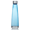 A drink bottle in a sleek, tapered design, featuring a blue Tritan body and a stainless steel lid.