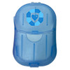 A blue promotional product featuring a compact design and a logo on the front.