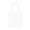 A plain white tote bag with long handles and no visible branding or designs.