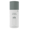 A drink bottle with a stainless steel infuser, featuring a clear glass body and a grey lid. Contains a logo.