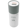 A drink bottle with a sleek design in clear glass and a grey cap, featuring a stainless steel infuser.