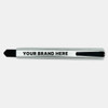 A slimline retractable box cutter in silver and black with a branding area.