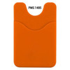 An orange Smart Wallet featuring a textured grip and a slot for cards, with a logo on the surface.
