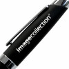 A black metal pen with a shiny clip and branding. The pen features a sleek, modern design.