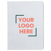 A grey survival notebook with blank pages and a logo placeholder in pink and green.