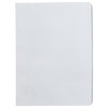 A plain, white notebook with blank pages and rounded corners. It features a logo on the cover.