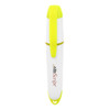 A highlighter in white and bright yellow with a clip and branding on the side.