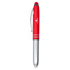 A red stylus pen with a chrome tip and clip, featuring a brand logo.