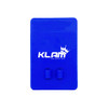 A blue silicone phone wallet with a logo, featuring two card slots for storage.