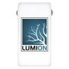 A white power bank with a tree branch design and a logo. Features a slim, rectangular shape.