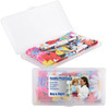 A cleaning kit featuring a microfibre lens cloth and a clear case, with a colorful design and a keychain.